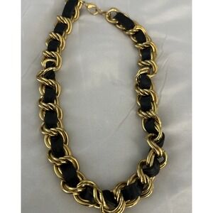 Chunky Gold Tone Black Woven Double Link Statement Necklace Mob Wife Indie 16 In